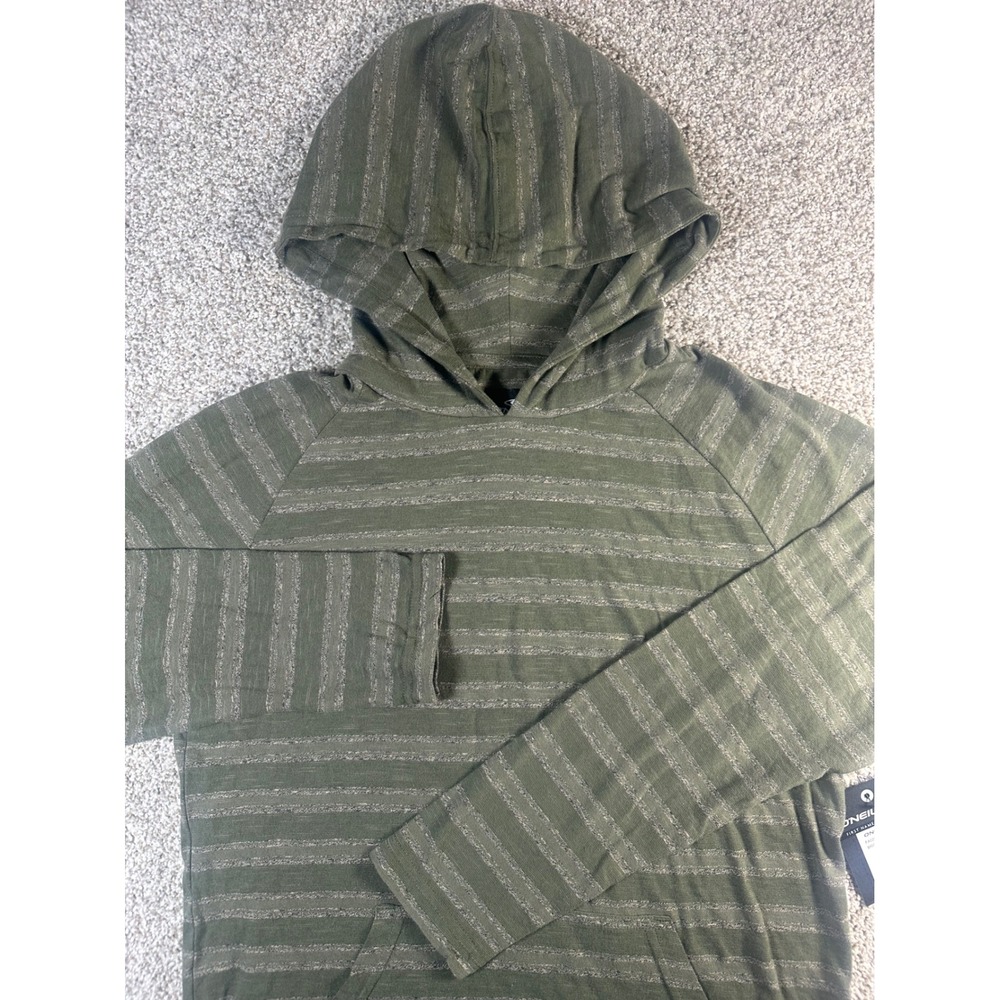 ONeill Briggs Pullover Hoodie Mens Large Green Striped Slub Raglan FA0203201